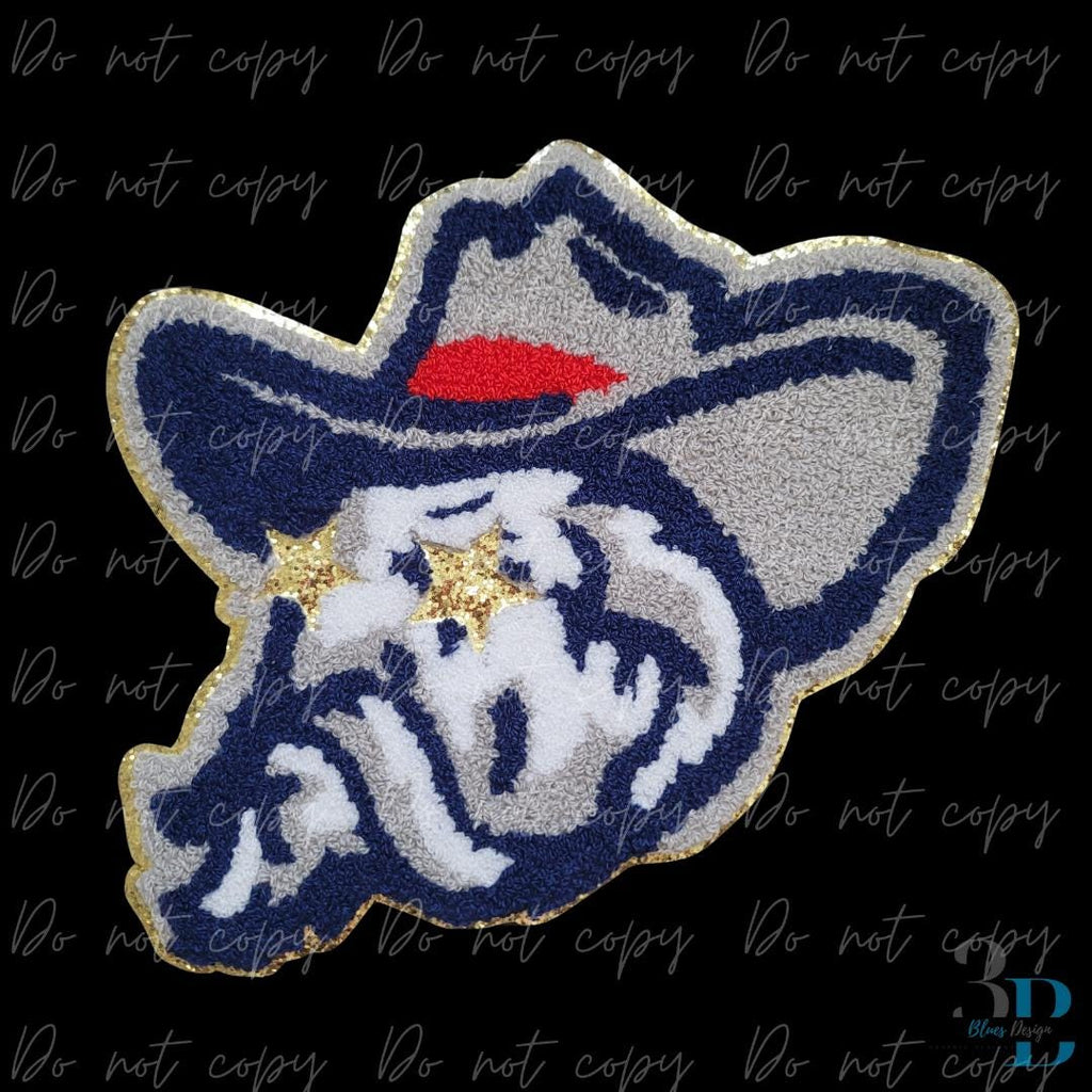 Rebel Mascot Chenille with Gold Glitter Stars Iron-on Patch