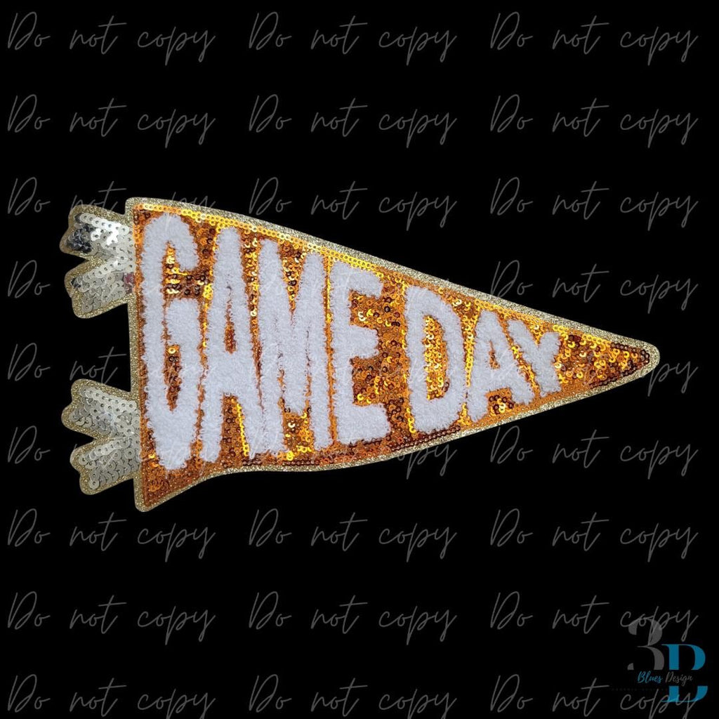 Orange Sequin with Gold Trim Game Day pennant flag Iron-on Patch