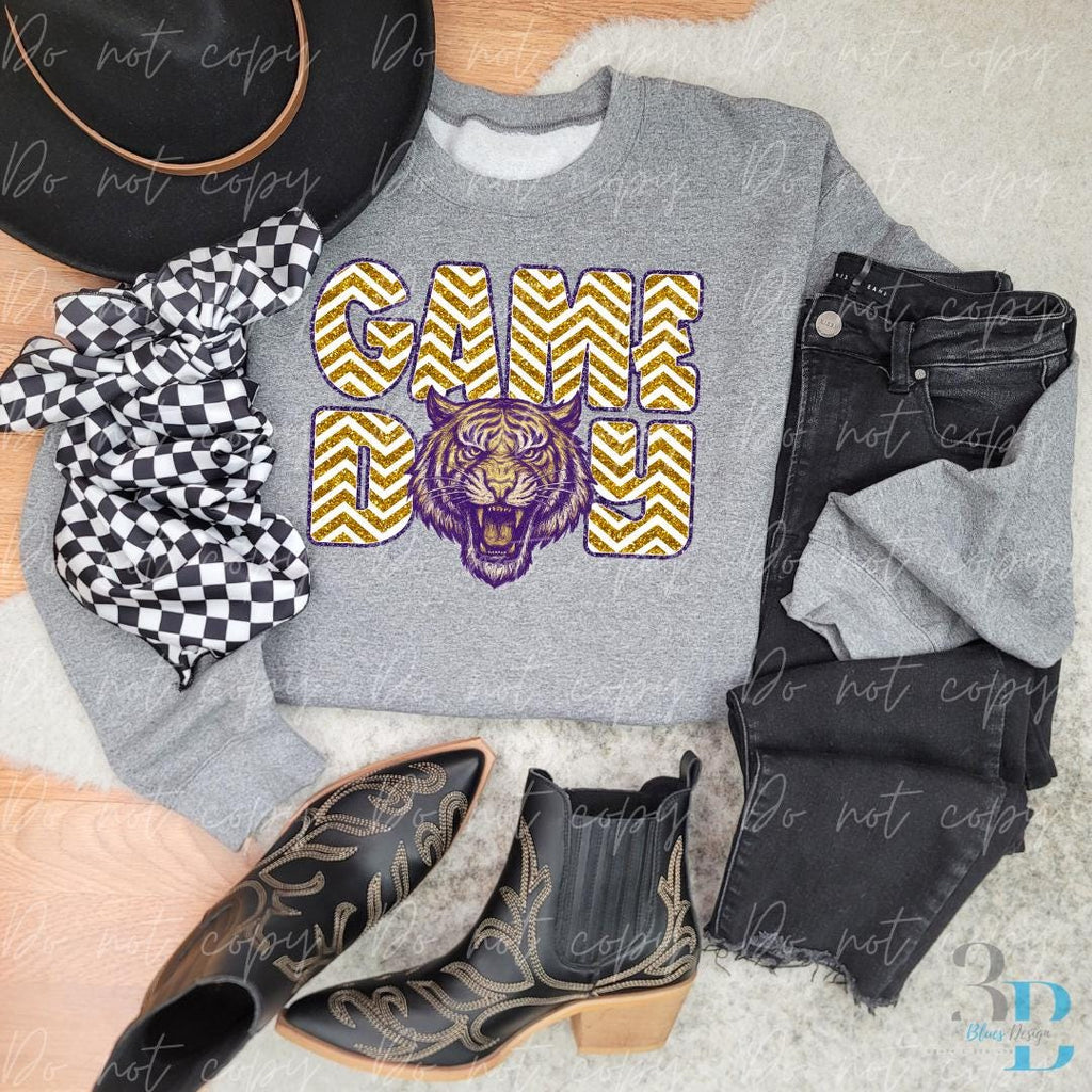 Tiger | Purple&Gold | Glitter Chevron | Game Day | Louisiana | DTF Transfer Sheet Iron On