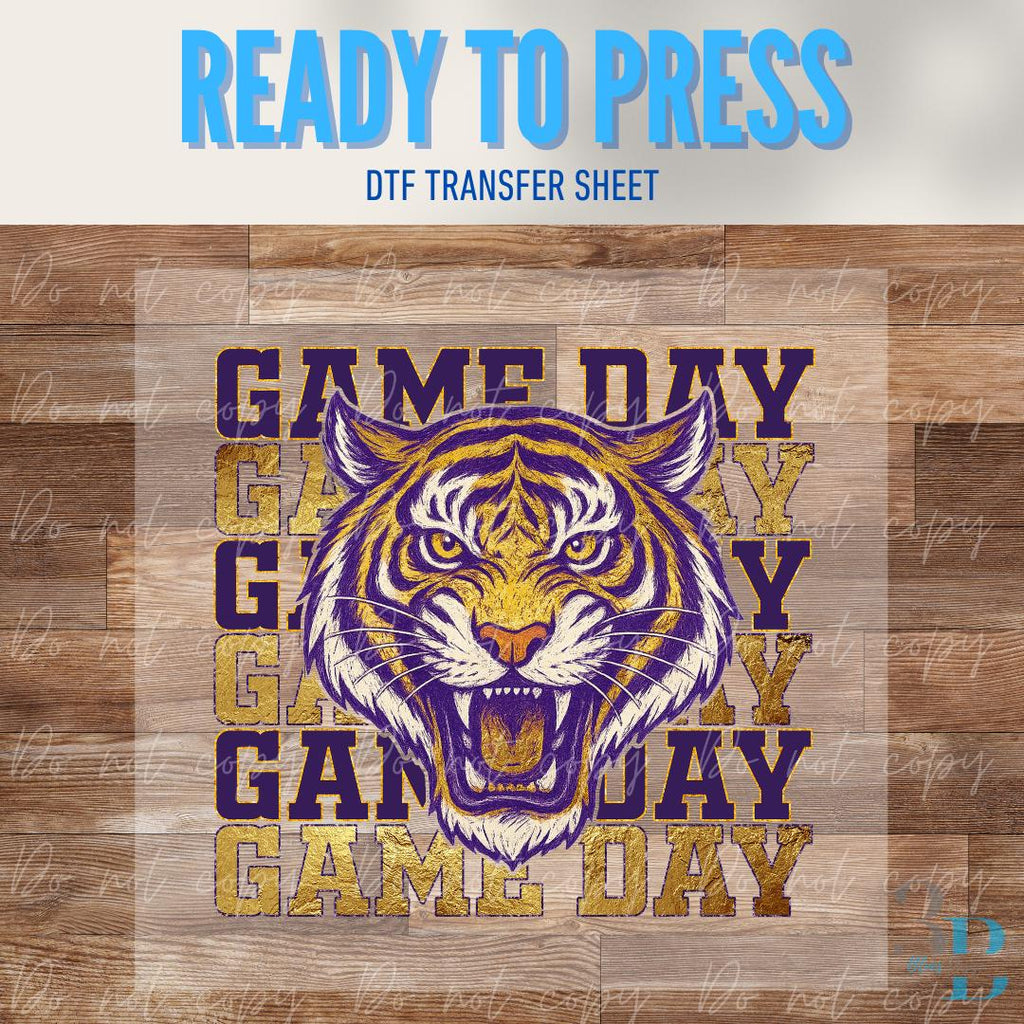 Tiger | Purple&Gold | Tiger Mascot | Game Day | Louisiana | DTF Transfer Sheet Iron On