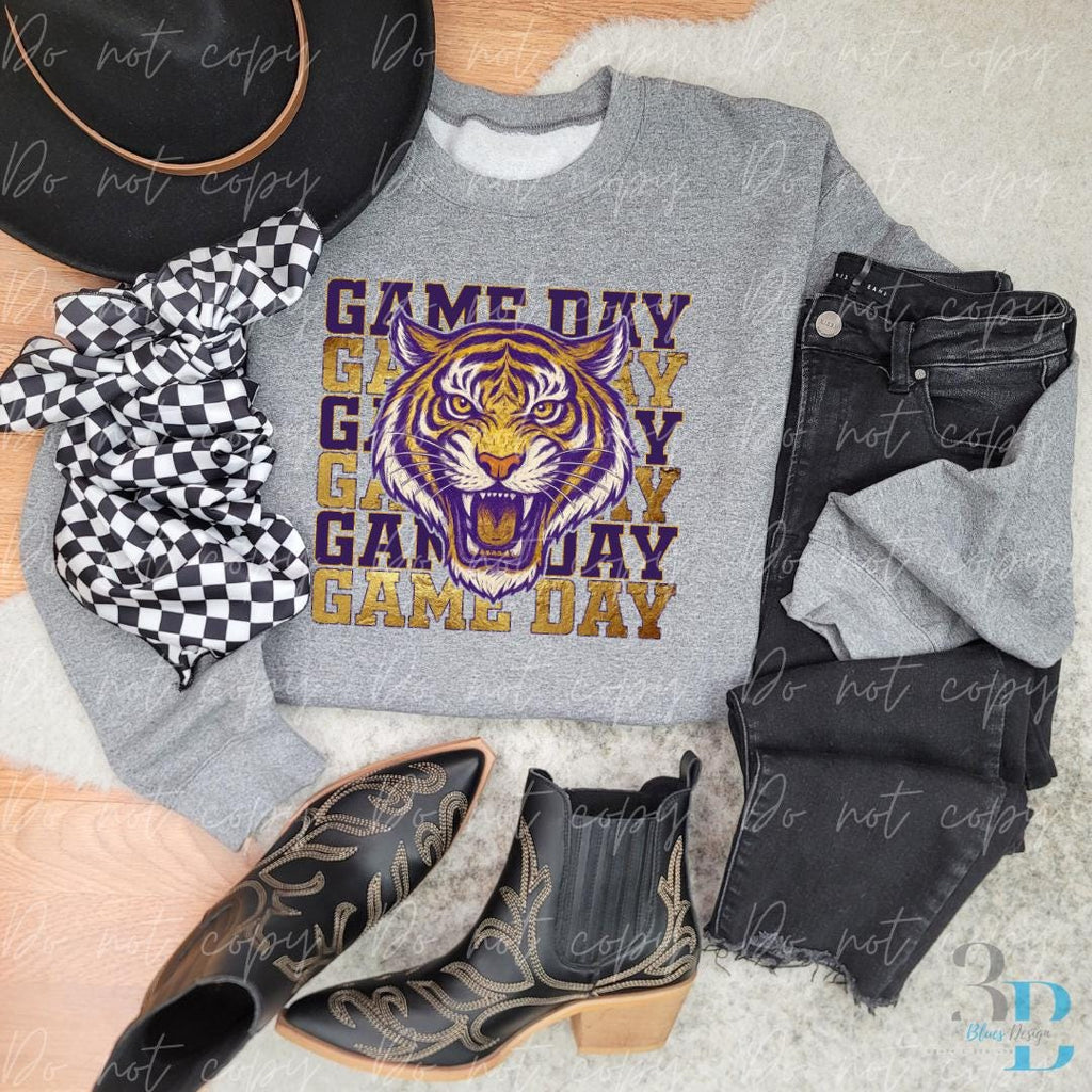 Tigers | Game Day | Gold Foil | Tiger Mascot | Louisiana | Purple and Gold | Digital File
