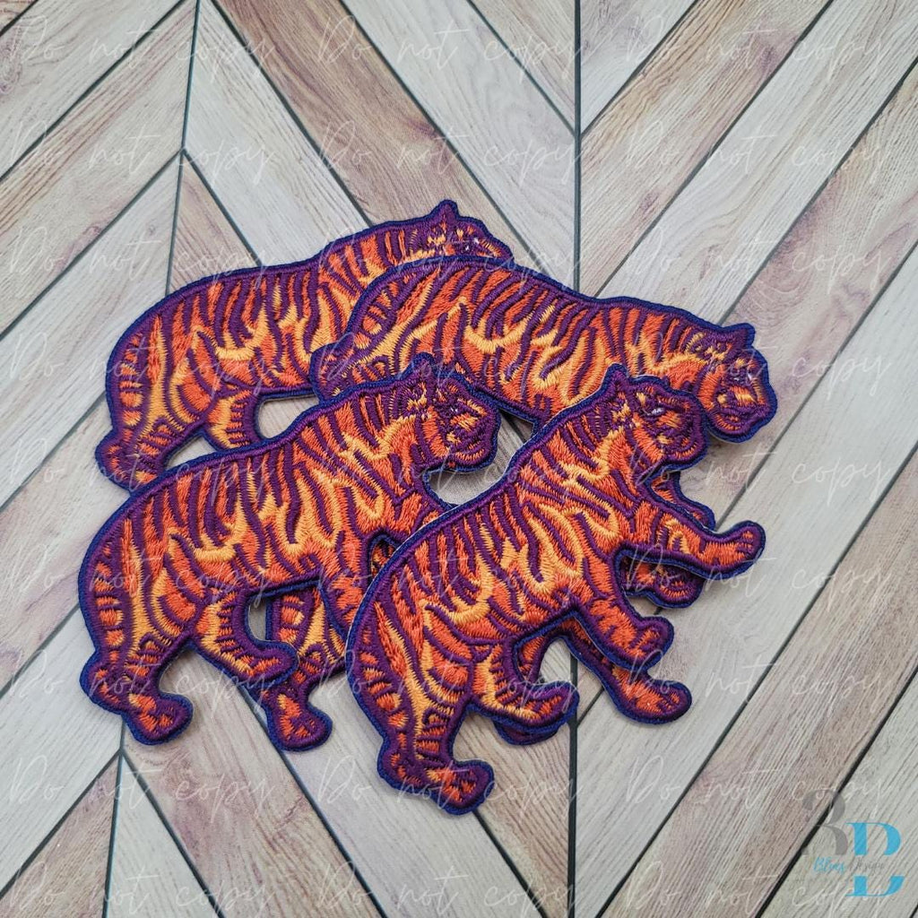 Orange & Purple Tiger Patch: Chenille Mascot Applique Iron-on Patch