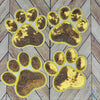 3" Sequin Yellow Paw w/White Iron-on Patch