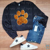 Large Sequin Orange Paw w/Silver Iron-on Patch