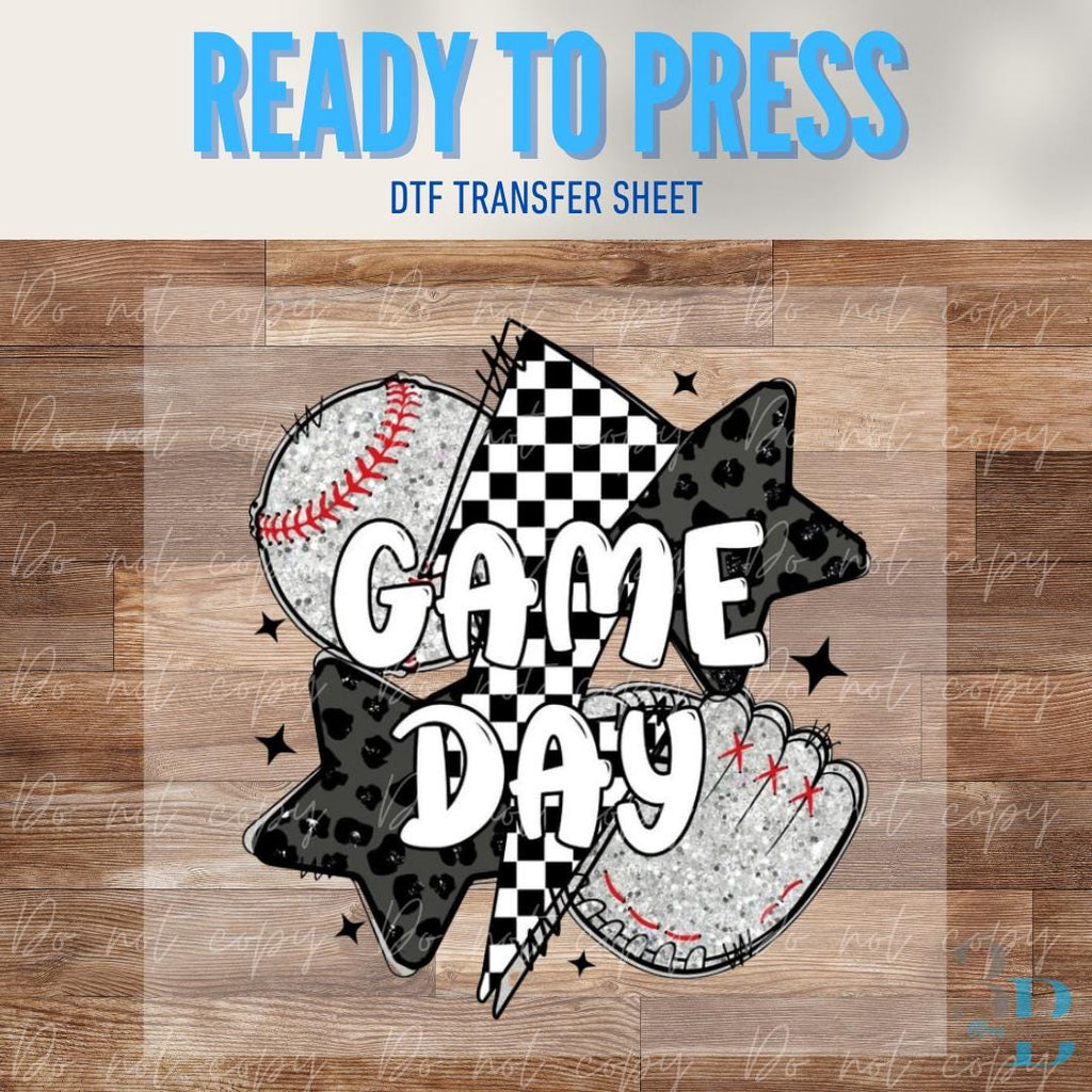 Game Day Baseball DTF Transfer Sheet | Bolt White