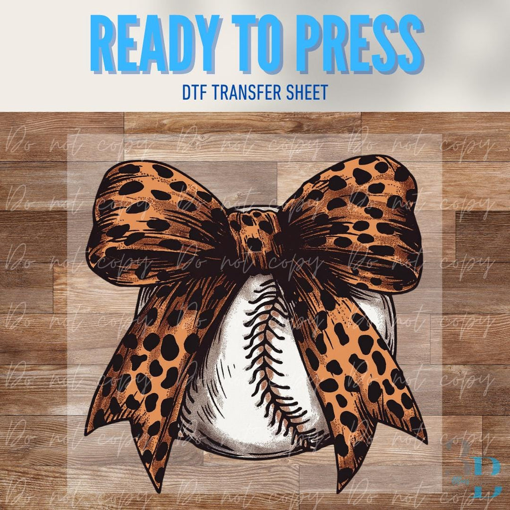 Leopard Bow Baseball | Baseball | Game Day | DTF Transfer Sheet Iron On