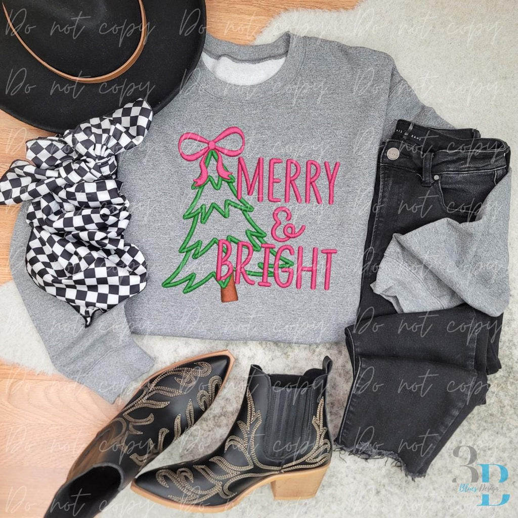 Faux Embroidered Merry & Bright | DTF Transfer Sheet Iron On