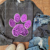 Large Sequin Purple Paw w/Silver Iron-on Patch