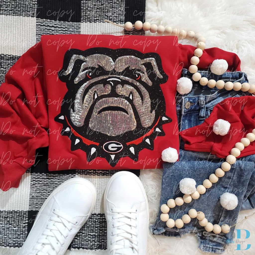 Bulldog Mascot Sweatshirt | Bulldogs Sequin Patch Sweatshirt | Sizes XS - 5XL
