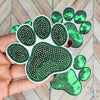 3" Sequin Green Paw w/White Iron-on Patch