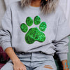 Large Sequin Green Paw w/Silver Iron-on Patch