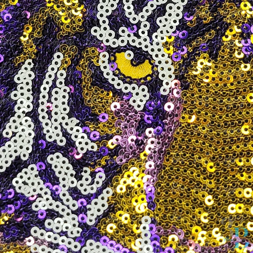 Tiger | Purple and Gold | Black Backing | Tiger Face Sequin Iron-on Patch