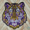 Tiger | Purple and Gold | Black Backing | Tiger Face Sequin Iron-on Patch