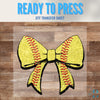Softball Faux Glitter Bow | Softball | Game Day | DTF Transfer Sheet Iron On