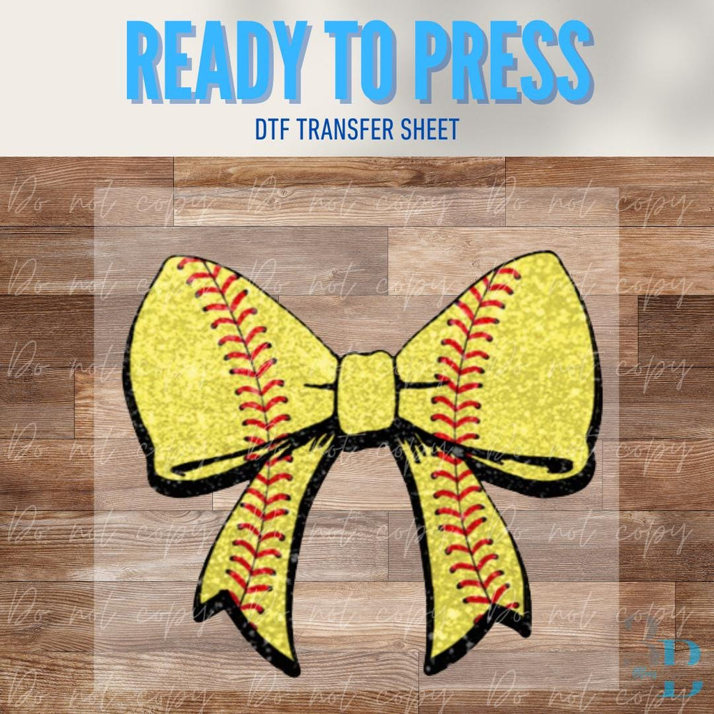 Softball Faux Glitter Bow | Softball | Game Day | DTF Transfer Sheet Iron On