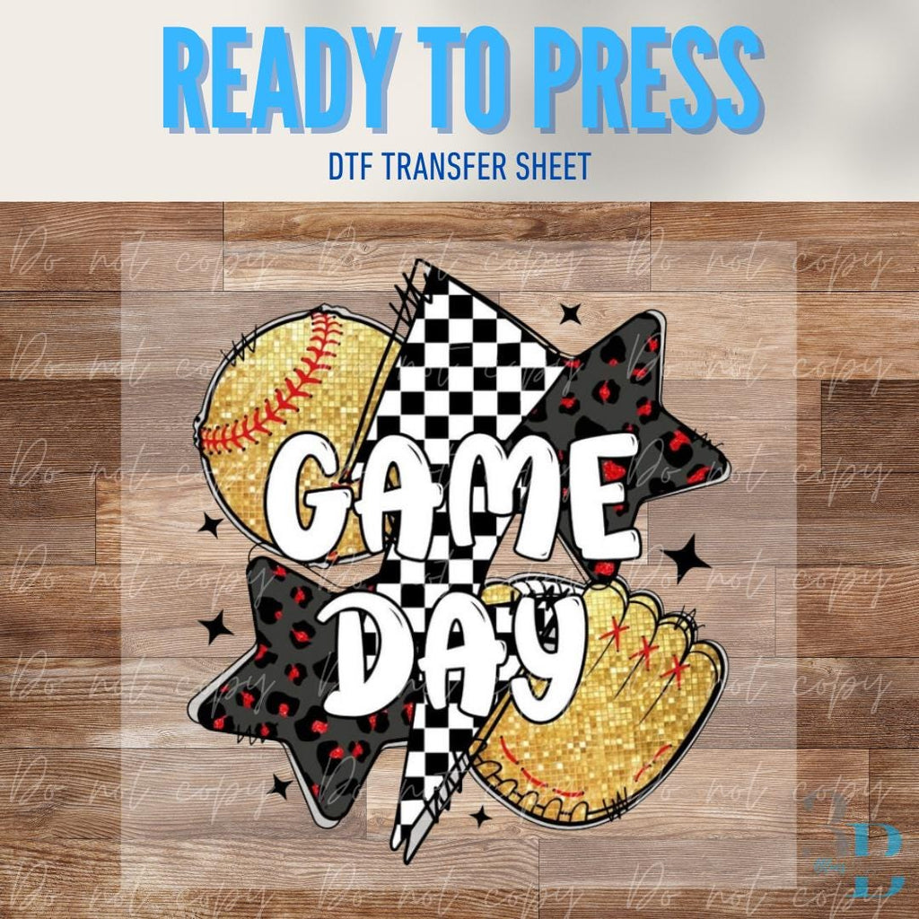 Game Day Softball DTF Transfer | Faux Glitter Bolt Design