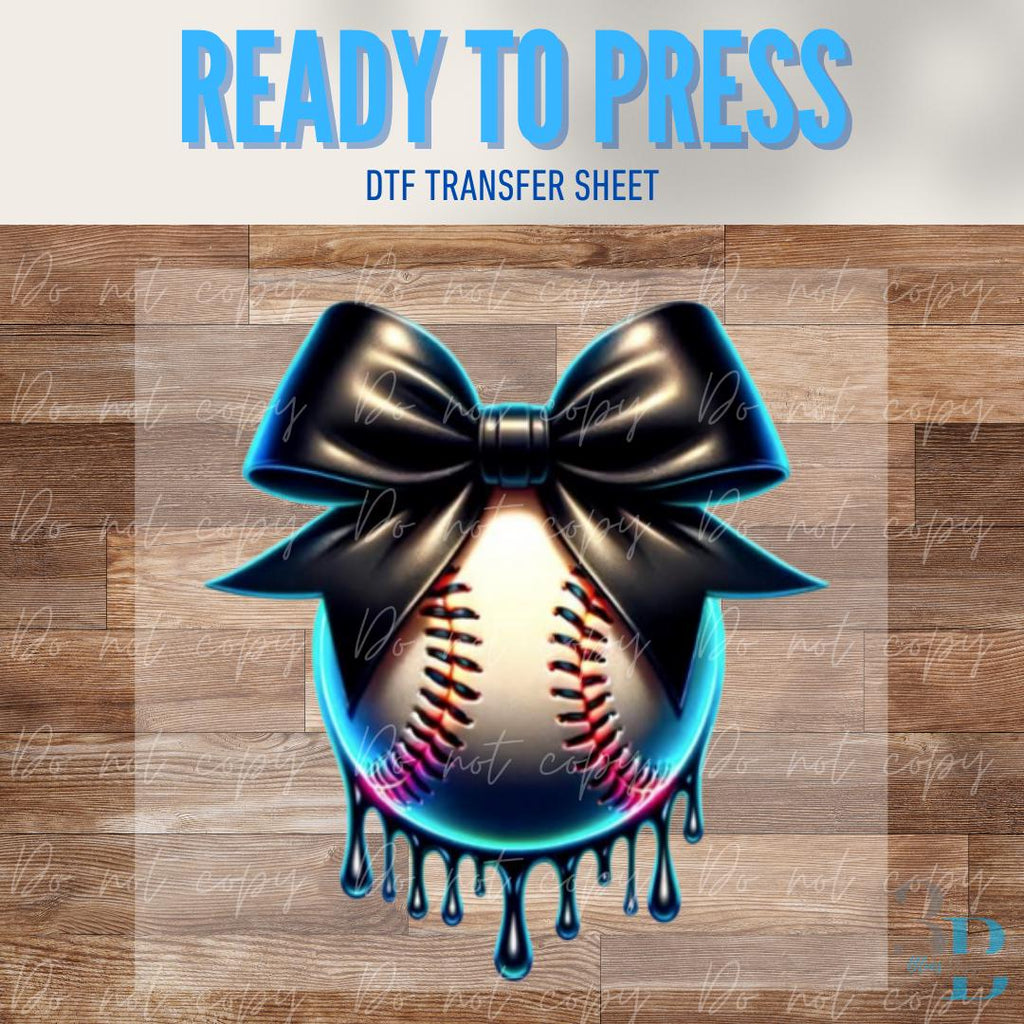 Baseball Black Bow Drip | Baseball | Game Day | DTF Transfer Sheet Iron On