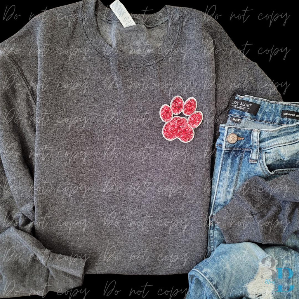 3" Sequin Red Paw w/Silver Iron-on Patch