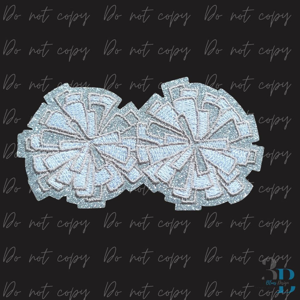 Cheer Pom Pom Patch | 4" Silver Glitter Embroidered Iron-On