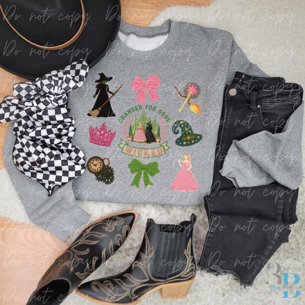 ADULT: Wicked Faux Yarn | Changed for Good | DTF Transfer Sheet | Witches Collage