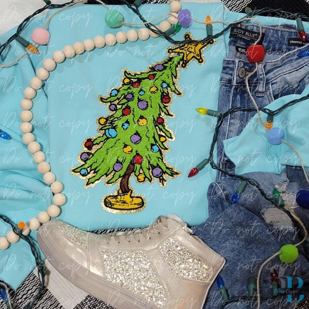 GRINCHY Christmas Tree Chenille Patch Women's SWEATSHIRT | Sizes S-5XL