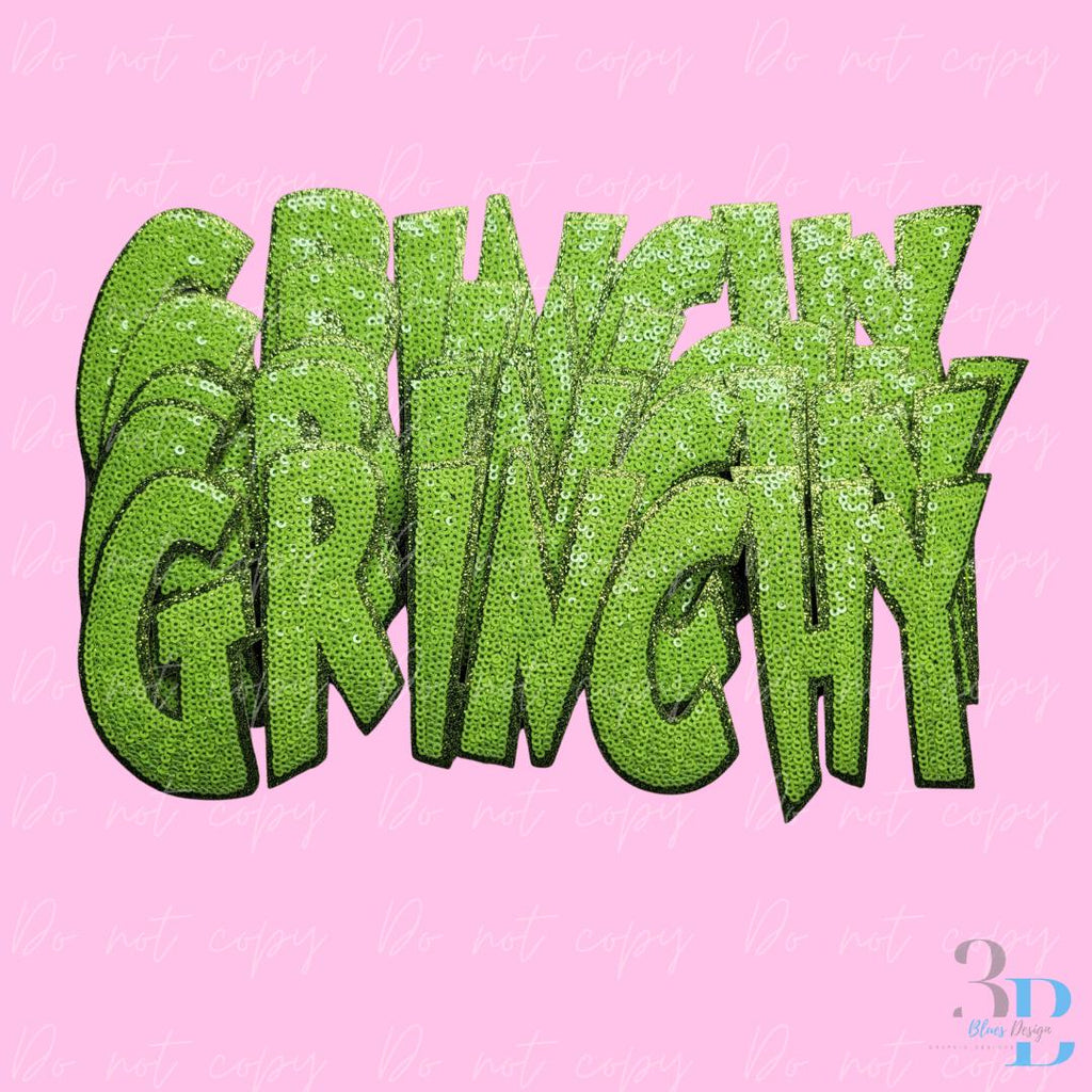 Lime Green Sequin GRINCHY | Christmas Iron-on Patch