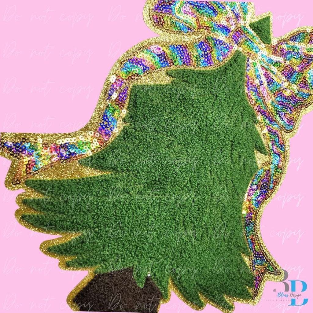 Chenille Christmas Tree Iron On Patch | Sequin Bow