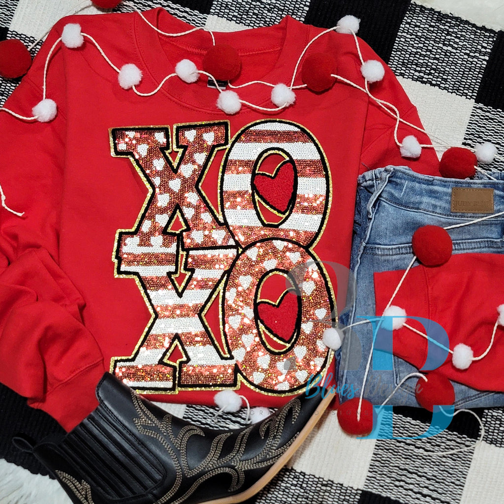 XLARGE XOXO Sequin Checkered & Hearts Iron-on Patch