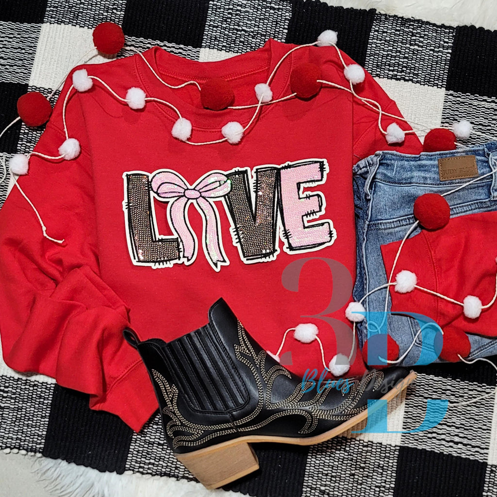 Love | Bow | Valentines | Sequin Iron-on Patch