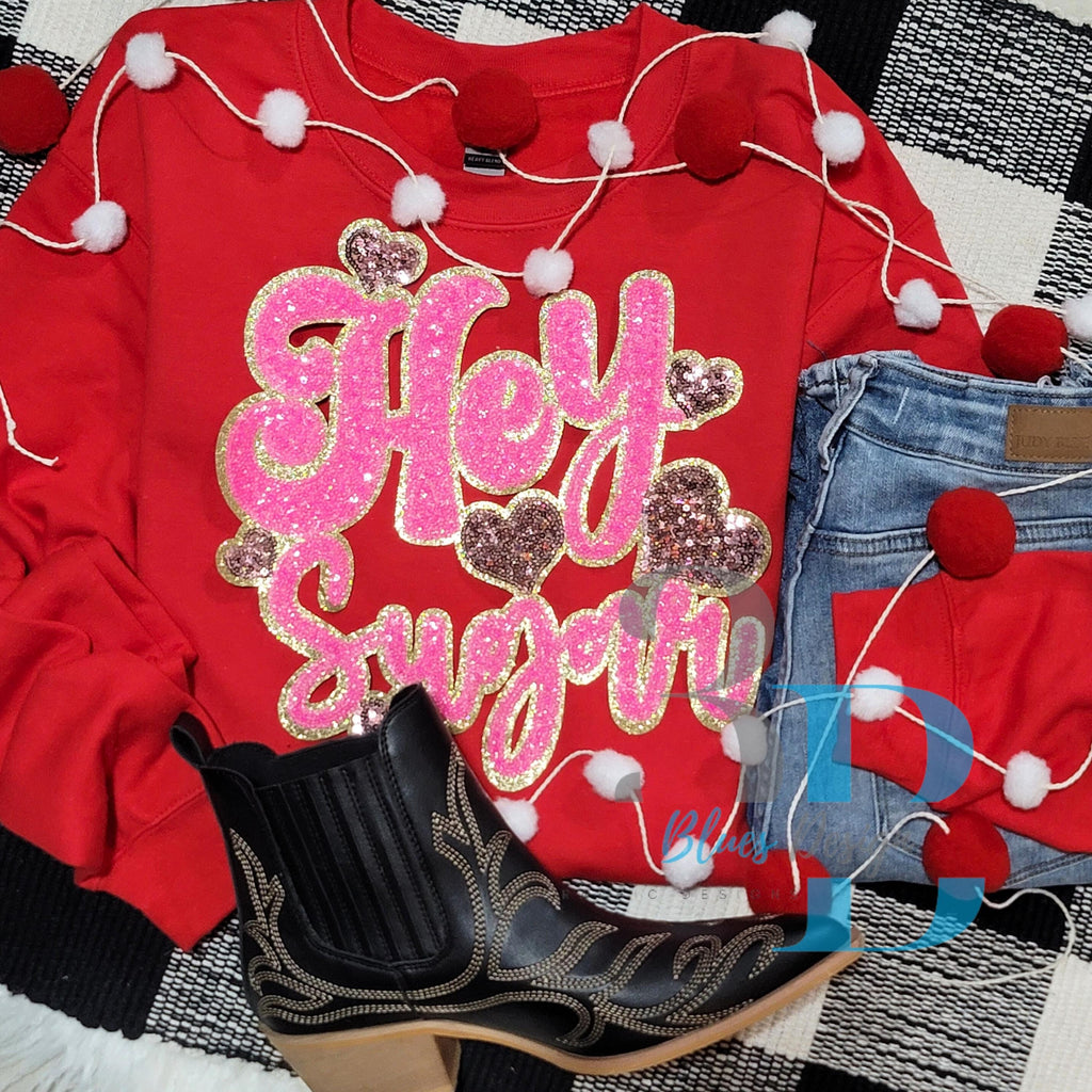 ADULT: Hey Sugar | Valentines | Heart Sequin Woman's Sweatshirt