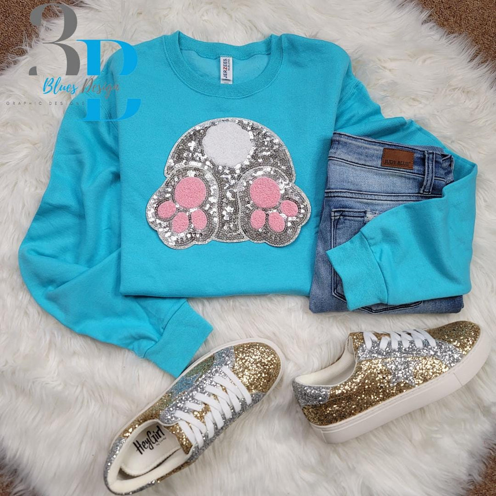 Sequin Bunny Bum | Easter Large Bunny Chenille Iron-on Patch