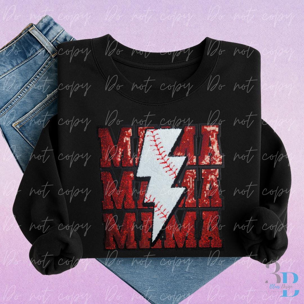 Baseball Mom Lighting Bolt Chenille Sequin | Baseball | Iron-on Patch