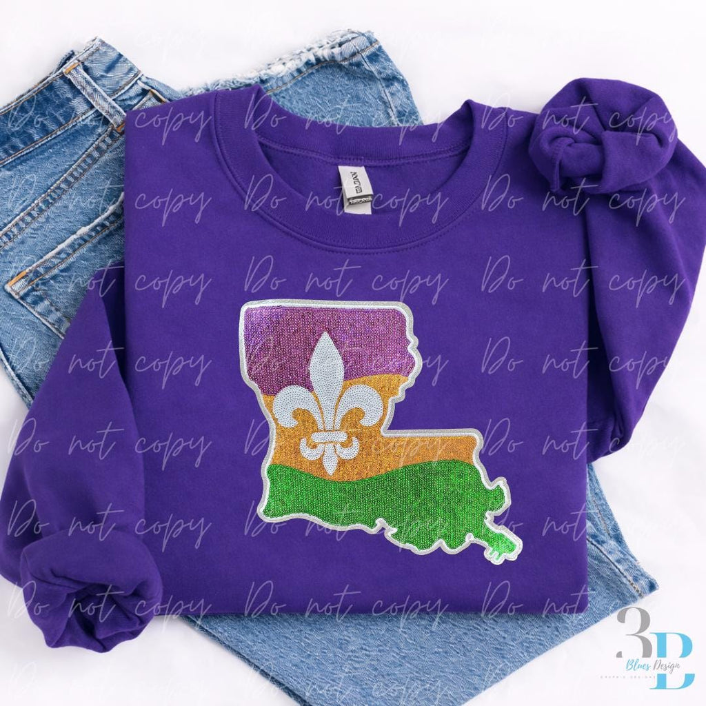 3 Colors | Louisiana Fleur de Lis Sequin Womens Sweatshirt