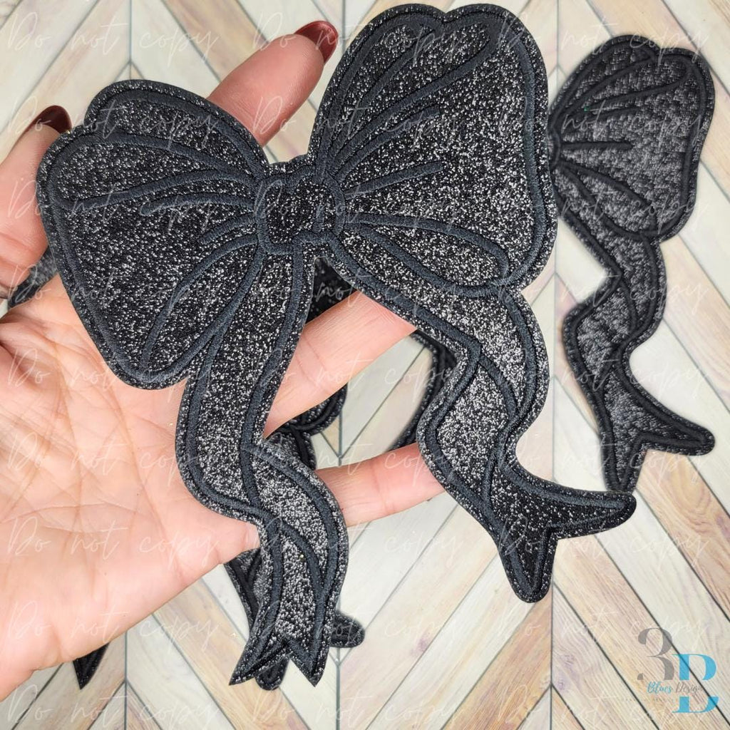 6" Glitter Coquette Bow Iron-on Patch | Side Bow Appliqué