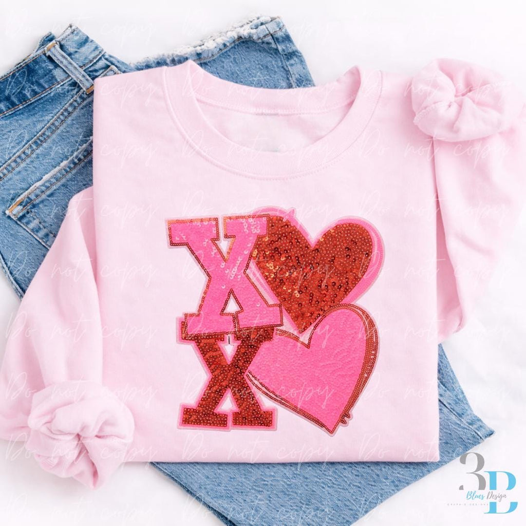 Pink & Red XOXO Sequin Hearts Iron-on Patch