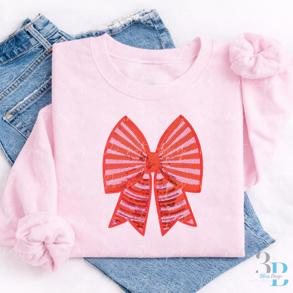 Pink & Red Sequin Coquette Bow Iron-on Patch