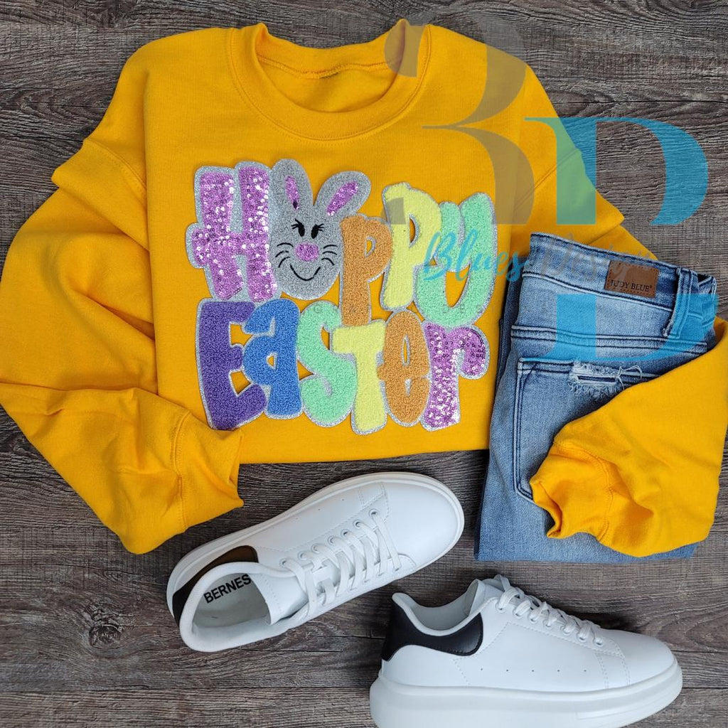 Hoppy Easter | Easter Large Bunny Chenille Iron-on Patch