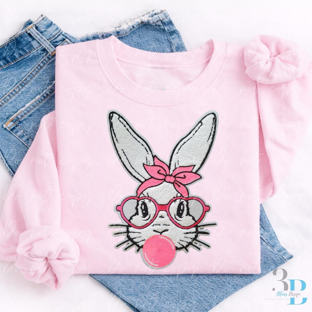 Pink Bunny Easter Large Bunny Glitter Iron-on Patch