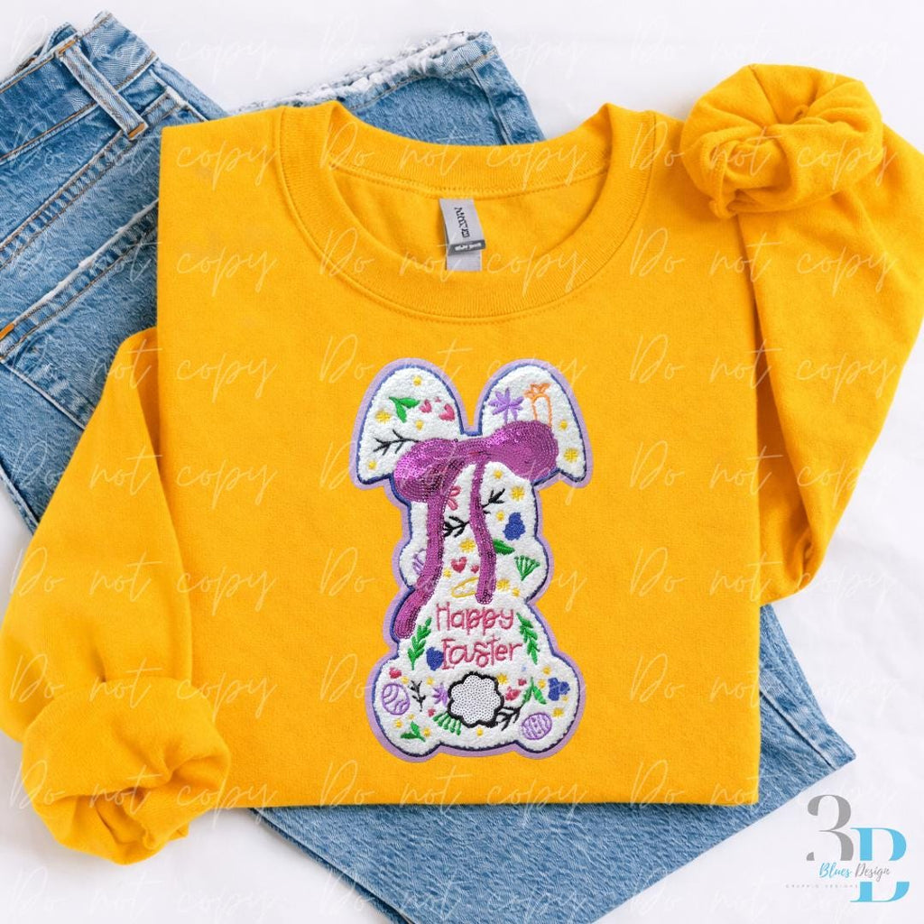 Happy Easter | Easter Large Bunny with Embroidery Chenille Iron-on Patch