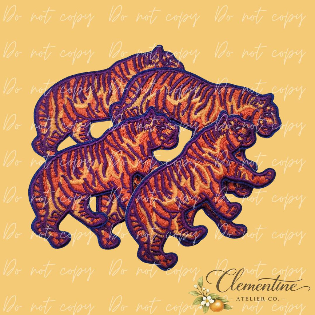 Orange & Purple Tiger Patch: Chenille Mascot Applique Iron-on Patch