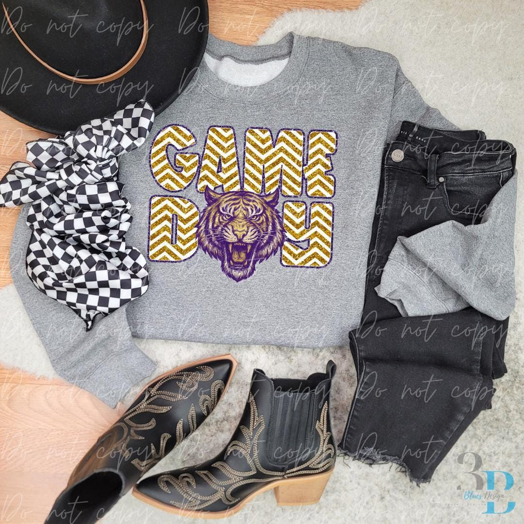 Tiger | Purple&Gold | Glitter Chevron | Game Day | Louisiana | DTF Transfer Sheet Iron On