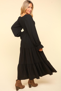 Hazel Blues® |  Smocking Maxi Woven Dress with Side Pockets in Black