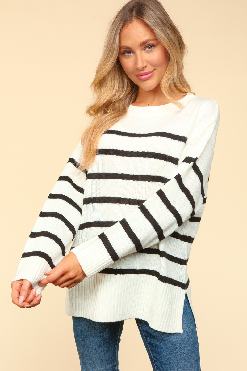 Hazel Blues® |  Oversized Pullover Stripe Sweater Knit Top