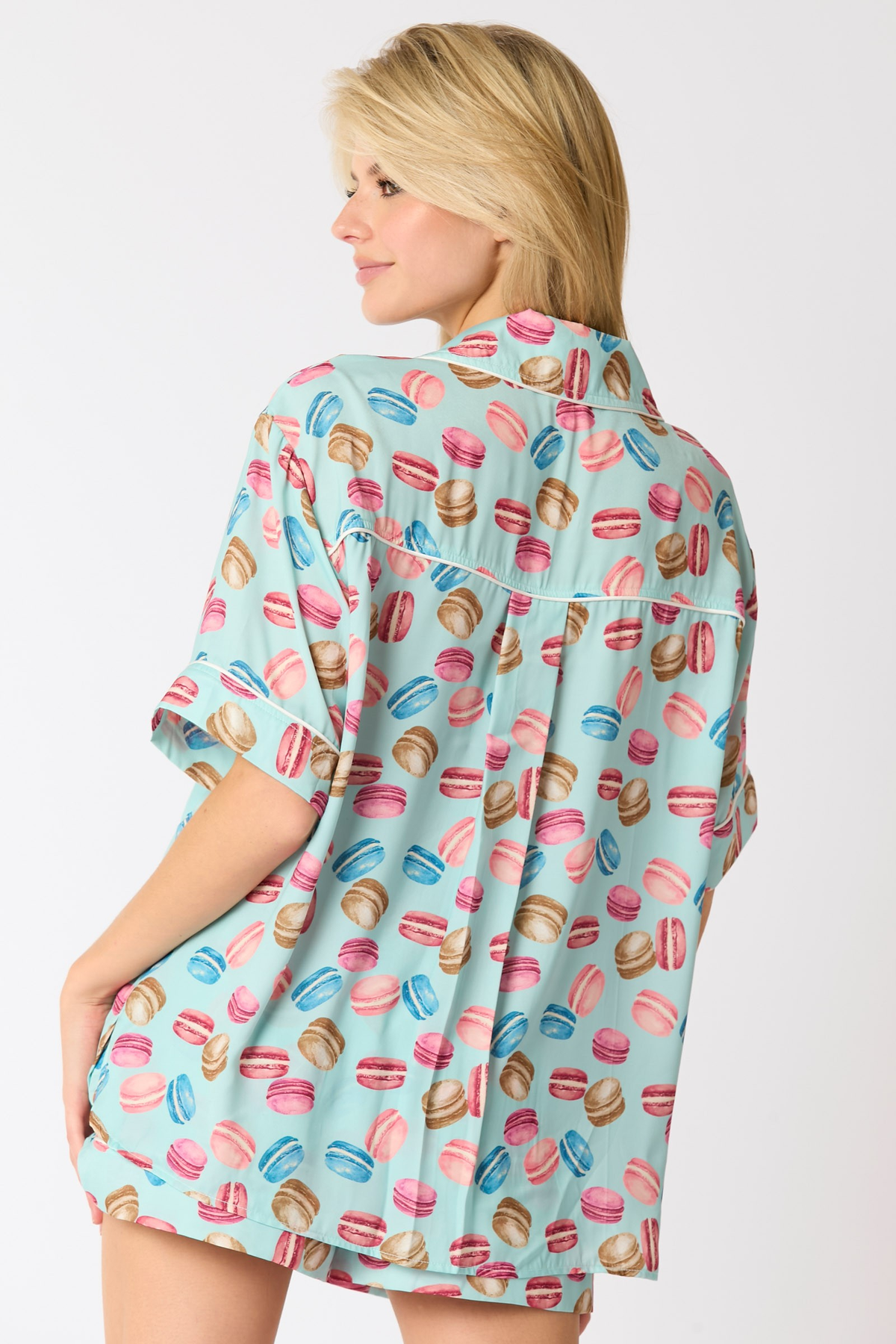 Hazel Blues® |  Poly Satin Macarons Printed Pajama Shirt