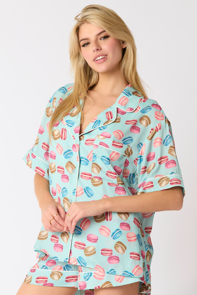 Hazel Blues® |  Poly Satin Macarons Printed Pajama Shorts