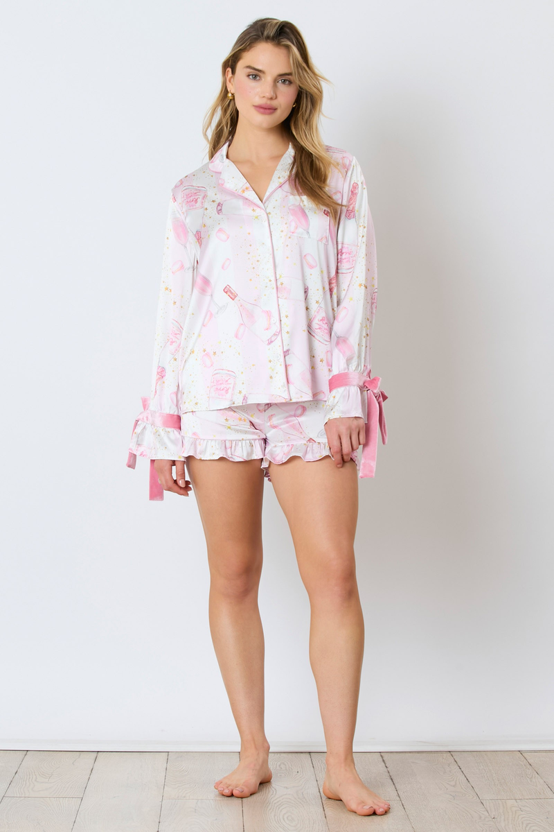 Hazel Blues® |  Satin Champagne Long Sleeve Pajama Top