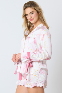 Hazel Blues® |  Satin Champagne Long Sleeve Pajama Top