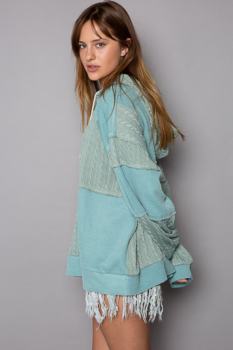 Hazel Blues® |  Balloon Sleeve Cut Sew Sweater Knit Top in Jade Green