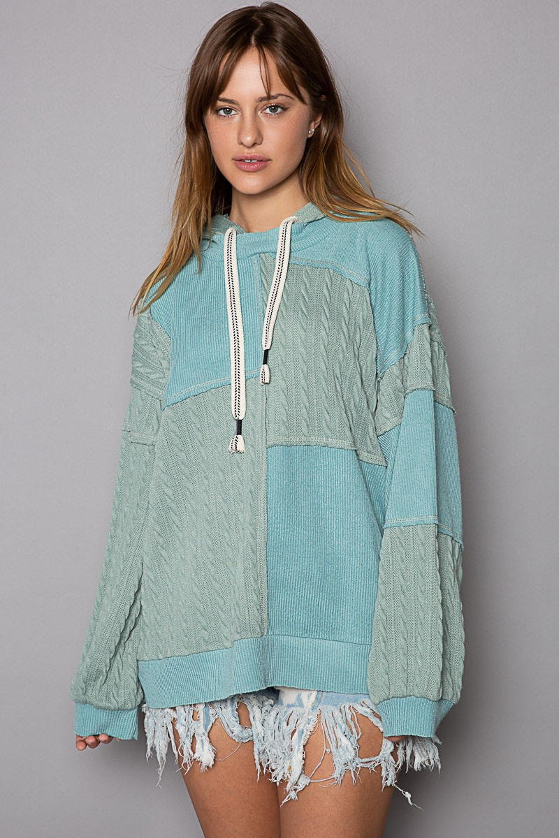 Hazel Blues® |  Balloon Sleeve Cut Sew Sweater Knit Top in Jade Green