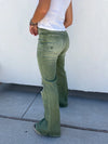 Hazel Blues® |  Blakeley Distressed Jeans In Olive and Camel